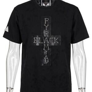 Black Pyramid T-Shirt Mens XXL Black Cross Snakeskin Rhinestone Y2K Streetwear